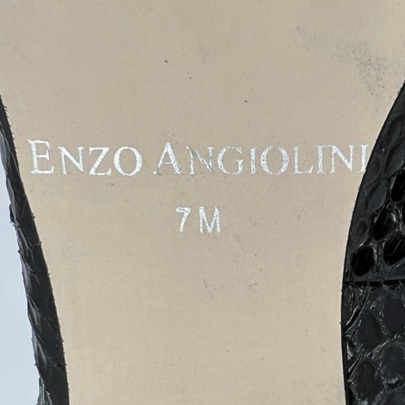 Enzo Angiolino Black Patent Snake Skin Peep Square Toe Heels Size 7 Women’s - Picture 2 of 12